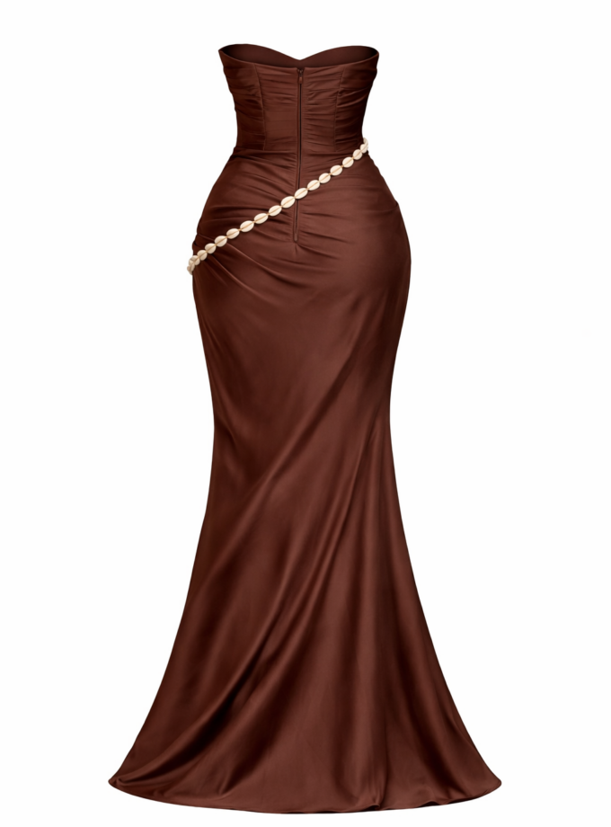 Kabíno – Robe africaine élégante en satin chocolat