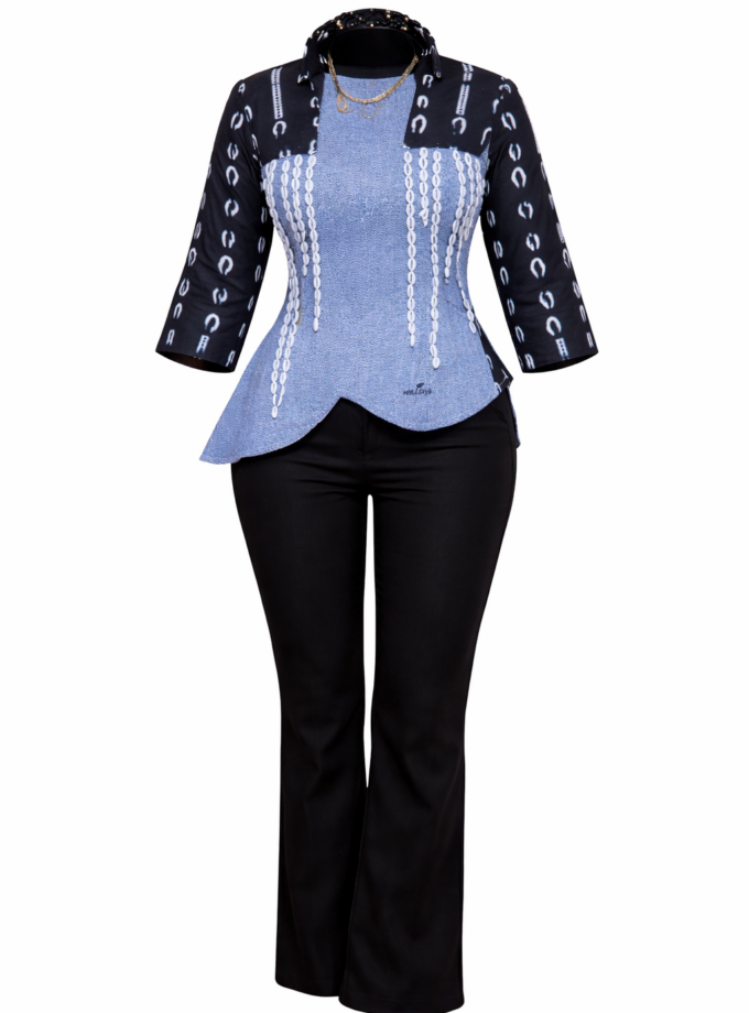 Kabíno – Ensemble africain féminin contemporain bleu et noir