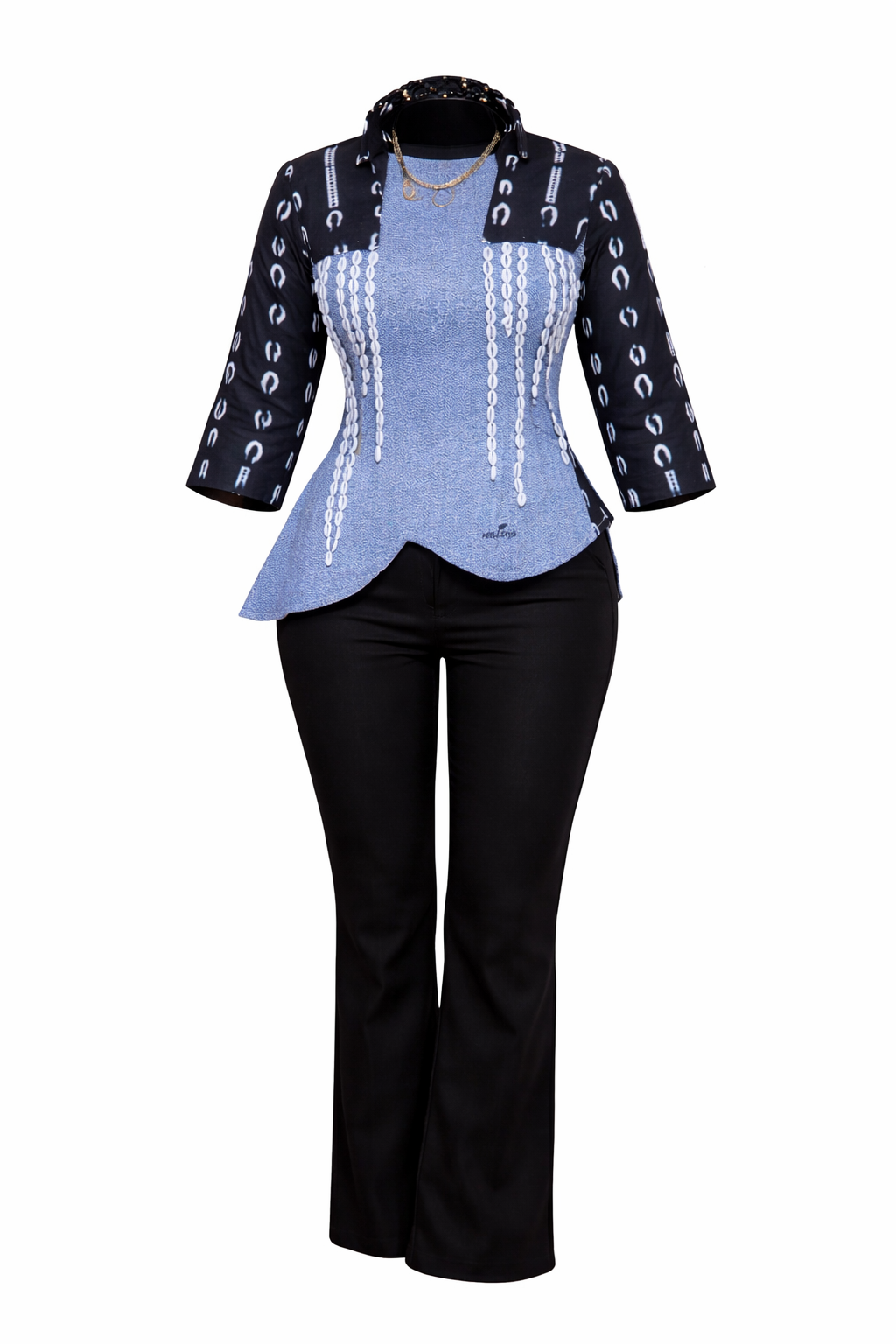 Kabíno – Ensemble africain féminin contemporain bleu et noir