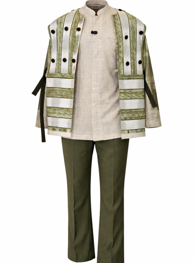 Kabíno – Ensemble homme africain élégant vert & beige