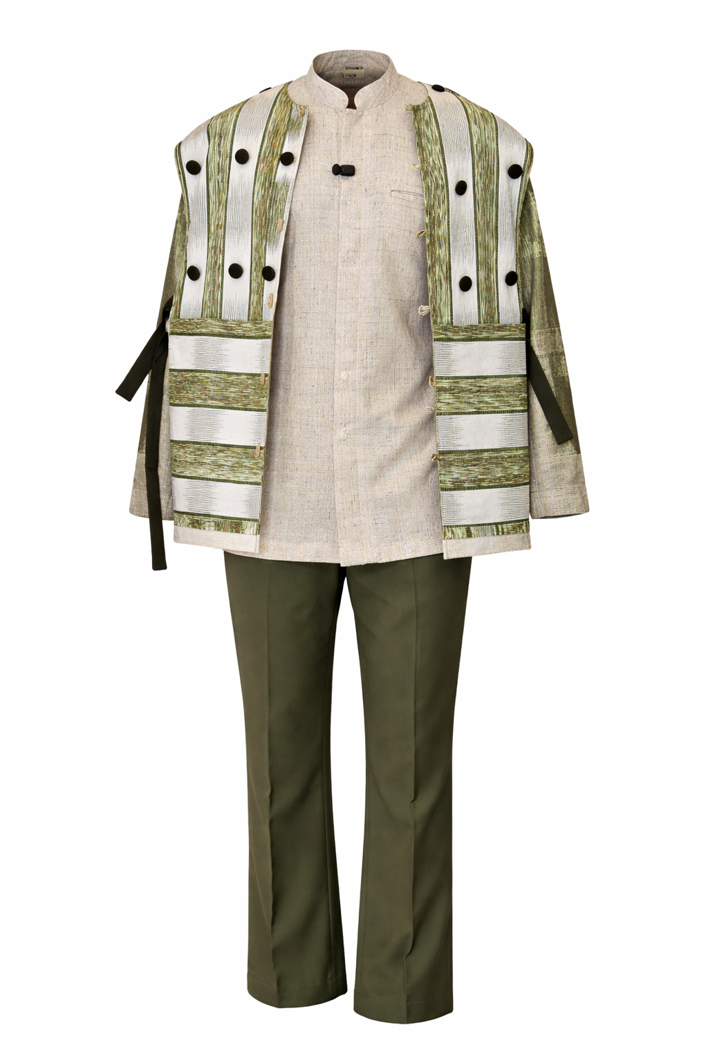 Kabíno – Ensemble homme africain élégant vert & beige